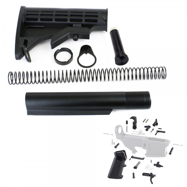 AR-15 6 Position Stock Kit -Mil Spec w/ Lower Parts Kit - Standard Grip & Trigger Guard 
